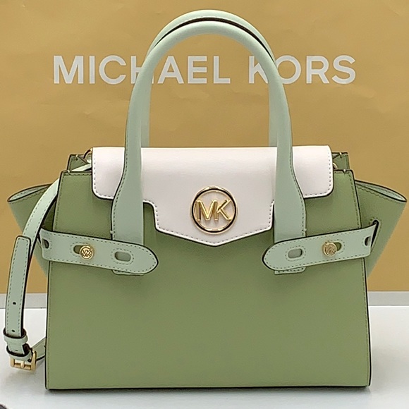 Michael Kors Handbags - MICHAEL KORS
Carmen Medium Color-Block Faux Saffiano Leather Belted Satc…